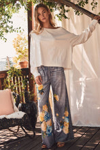 Load image into Gallery viewer, Denim-look Sublimation Printed Wide Leg Pants: FLOWER