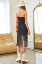 Load image into Gallery viewer, FABRIC TASSEL TRIM BOTTOM DETAIL BODYCON DRESS: Black-SALE