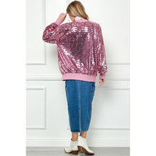 Load image into Gallery viewer, Sequin Bomber Jacket: Pink