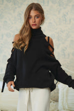 Load image into Gallery viewer, SOLID TURTLE NECK CUTOUT LONG SLEEVE SWEATER: Cream SALE