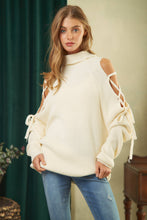 Load image into Gallery viewer, SOLID TURTLE NECK CUTOUT LONG SLEEVE SWEATER: Cream SALE