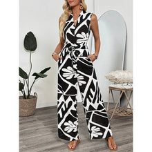 Load image into Gallery viewer, Summer Sleeveless Leaf Print Jumpsuit : Black / White