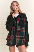 Load image into Gallery viewer, FRAYED CORDUROY/PLAID COLORBLOCK COLLARED JACKET: Red