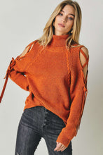 Load image into Gallery viewer, SOLID TURTLE NECK CUTOUT LONG SLEEVE SWEATER: Cream SALE