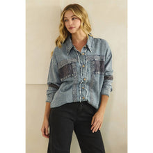 Load image into Gallery viewer, ZIP FRONT PIECED EYELET BUTTON DOWN SHIRT: WASHED BLUE