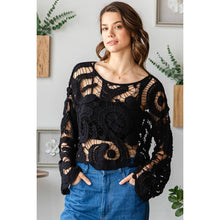Load image into Gallery viewer, See Through Crochet Top with long bell sleeves : Black