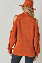Load image into Gallery viewer, SOLID TURTLE NECK CUTOUT LONG SLEEVE SWEATER: Cream SALE