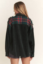 Load image into Gallery viewer, FRAYED CORDUROY/PLAID COLORBLOCK COLLARED JACKET: Red