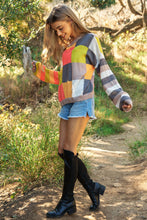 Load image into Gallery viewer, PLUS LIGHT WEIGHT CHECKERBOARD PULLOVER SWEATER: NEON MULTI-SALE