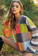 Load image into Gallery viewer, PLUS LIGHT WEIGHT CHECKERBOARD PULLOVER SWEATER: NEON MULTI-SALE