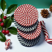 Load image into Gallery viewer, Candy cane Coasters, Red White Christmas Coaster Set: Red-4pk