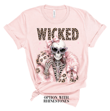 Load image into Gallery viewer, Wicked Skeleton Blingy Rhinestone Graphic Tee :PINK short sleeve Bella+Canvas tee