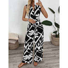 Load image into Gallery viewer, Summer Sleeveless Leaf Print Jumpsuit : Black / White