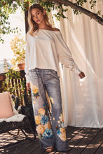 Load image into Gallery viewer, Denim-look Sublimation Printed Wide Leg Pants: FLOWER