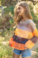 Load image into Gallery viewer, STRIPED WIDE OPENING SLEEVE PULLOVER COVER UP TOP: Beige Multi-SALE