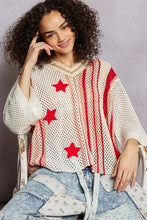 Load image into Gallery viewer, V-Neck Half Sleeve Stripe Sweater Top Star Patch Band Trim