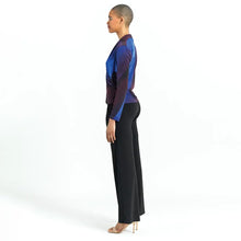 Load image into Gallery viewer, Long Sleeve Crossover Faux Wrap Top: PURPLE MULTI