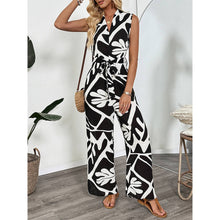 Load image into Gallery viewer, Summer Sleeveless Leaf Print Jumpsuit : Black / White