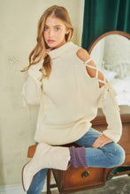 Load image into Gallery viewer, SOLID TURTLE NECK CUTOUT LONG SLEEVE SWEATER: Cream SALE