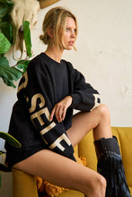 Load image into Gallery viewer, Be Yourself Love Yourself Printed Oversized Sweatshirt: BLACK