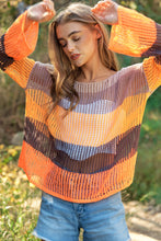 Load image into Gallery viewer, STRIPED WIDE OPENING SLEEVE PULLOVER COVER UP TOP: Beige Multi-SALE