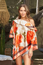 Load image into Gallery viewer, Scarf Print Off-Shoulder Poncho Sunset Magnolia / One Size