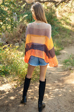 Load image into Gallery viewer, STRIPED WIDE OPENING SLEEVE PULLOVER COVER UP TOP: Beige Multi-SALE