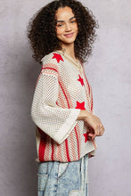 Load image into Gallery viewer, V-Neck Half Sleeve Stripe Sweater Top Star Patch Band Trim