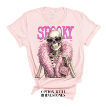 Load image into Gallery viewer, Spooky Skeleton Blingy Rhinestone Graphic Tee : YES / PINK short sleeve Bella+Canvas tee