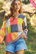 Load image into Gallery viewer, PLUS LIGHT WEIGHT CHECKERBOARD PULLOVER SWEATER: NEON MULTI-SALE