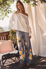 Load image into Gallery viewer, Denim-look Sublimation Printed Wide Leg Pants: FLOWER