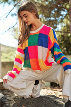 Load image into Gallery viewer, PLUS LIGHT WEIGHT CHECKERBOARD PULLOVER SWEATER: NEON MULTI-SALE