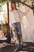 Load image into Gallery viewer, Denim-look Sublimation Printed Wide Leg Pants: FLOWER