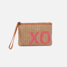Load image into Gallery viewer, Straw pouch wristlet with XOXO Meadow Rose
