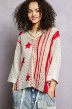 Load image into Gallery viewer, V-Neck Half Sleeve Stripe Sweater Top Star Patch Band Trim