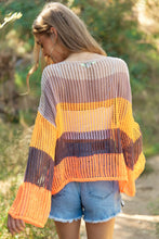 Load image into Gallery viewer, STRIPED WIDE OPENING SLEEVE PULLOVER COVER UP TOP: Beige Multi-SALE