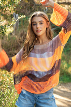 Load image into Gallery viewer, STRIPED WIDE OPENING SLEEVE PULLOVER COVER UP TOP: Beige Multi-SALE