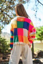 Load image into Gallery viewer, PLUS LIGHT WEIGHT CHECKERBOARD PULLOVER SWEATER: NEON MULTI-SALE