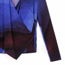 Load image into Gallery viewer, Long Sleeve Crossover Faux Wrap Top: PURPLE MULTI