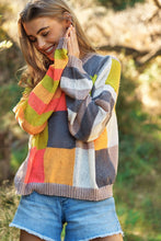 Load image into Gallery viewer, PLUS LIGHT WEIGHT CHECKERBOARD PULLOVER SWEATER: NEON MULTI-SALE