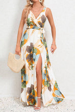 Load image into Gallery viewer, UNISHE - Wrap V Neck Pleated Maxi Floral Dress With Sash HYG150: White / S