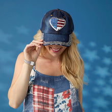 Load image into Gallery viewer, One Nation Hat | 4th of July: Denim heart bling