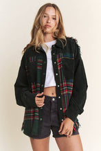 Load image into Gallery viewer, FRAYED CORDUROY/PLAID COLORBLOCK COLLARED JACKET: Red