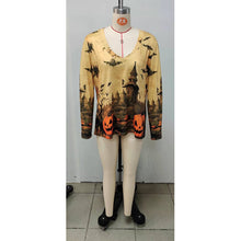 Load image into Gallery viewer, Halloween Print V-Neck Long Sleeve Top