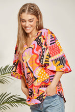 Load image into Gallery viewer, Print Flare Sleeve Blouse: Magenta Multi-SALE