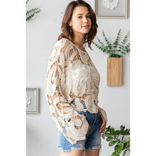 Load image into Gallery viewer, See Through Crochet Top with long bell sleeves : Black