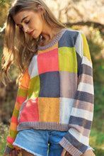 Load image into Gallery viewer, PLUS LIGHT WEIGHT CHECKERBOARD PULLOVER SWEATER: NEON MULTI-SALE