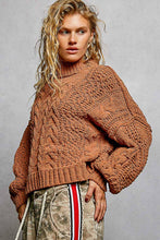 Load image into Gallery viewer, Mock Neck Balloon Sleeve Cable Knit Pullover Sweater : ORANGE
