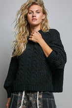 Load image into Gallery viewer, Pol Clothing - Mock Neck Balloon Sleeve Cable Knit Pullover Sweater : Black
