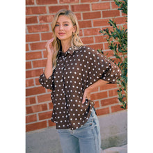 Load image into Gallery viewer, POLKA DOT PRINTED WOVEN DOLMAN BLOUSE TOP: DK MOCHA/IVORY / S
